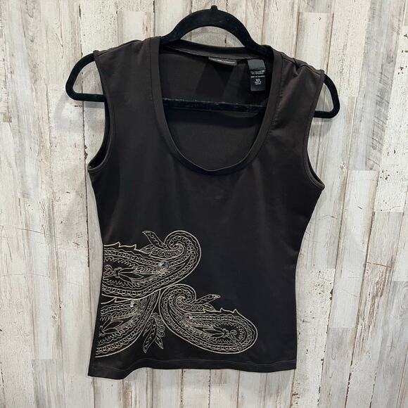 Y2K Brown Round Neck Sequin Tank Top Grunge Romcom Dragon Womens XS NY & Co - Picture 1 of 5